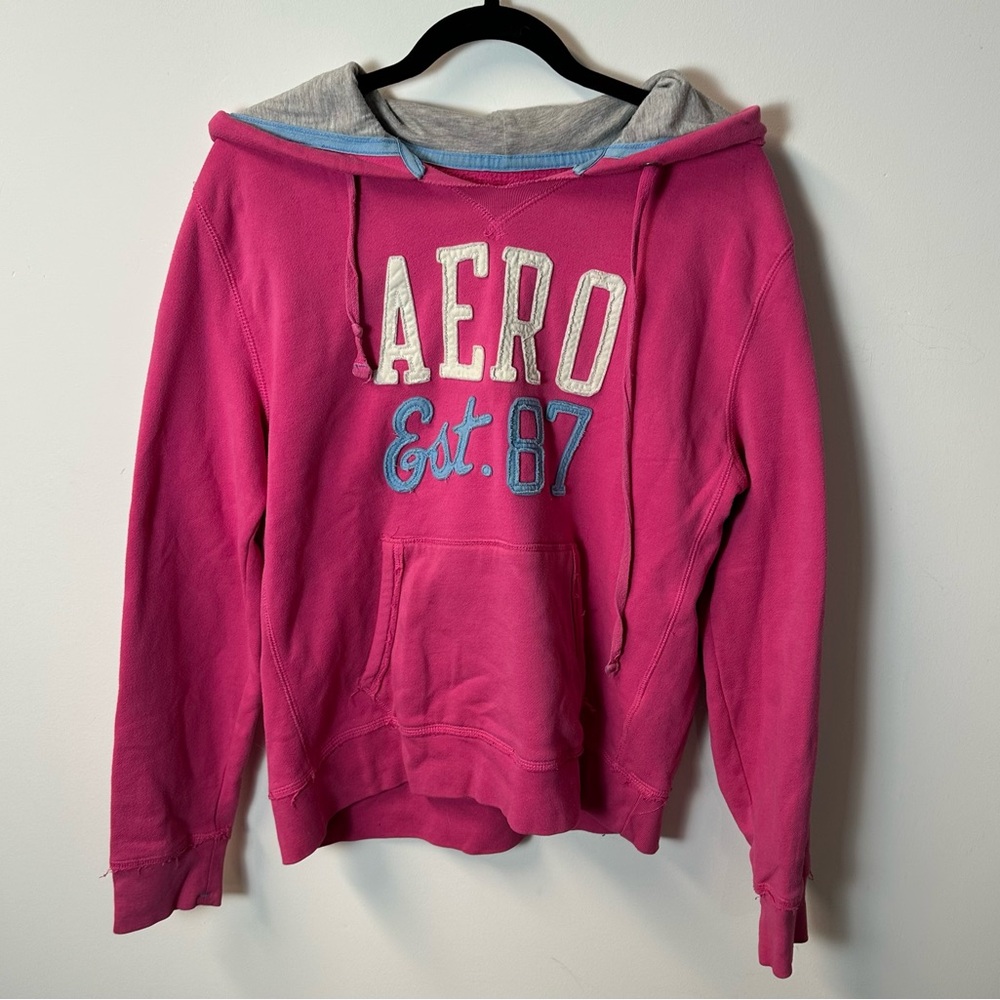 Y2K AEROPOSTALE women's pink & blue embroidered waffle hoodie size XL !!